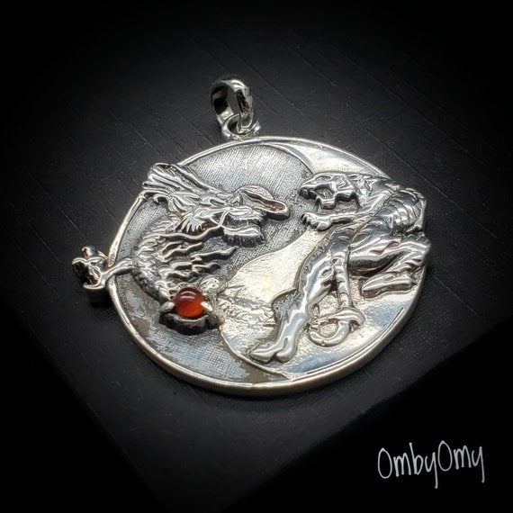 Sterling Silver Dragon Tiger Pendant Jewelry Unisex, USA