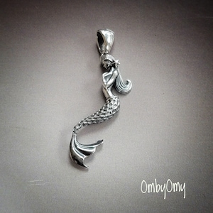 Solid 925 Sterling Silver 3D Mermaid Pendant Handcrafted, Mermaid Charm. Yemaya, Olokun