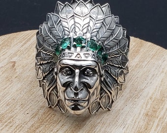 Solid Sterling Silver Indian Chief Head Ring ,handmade US Seller