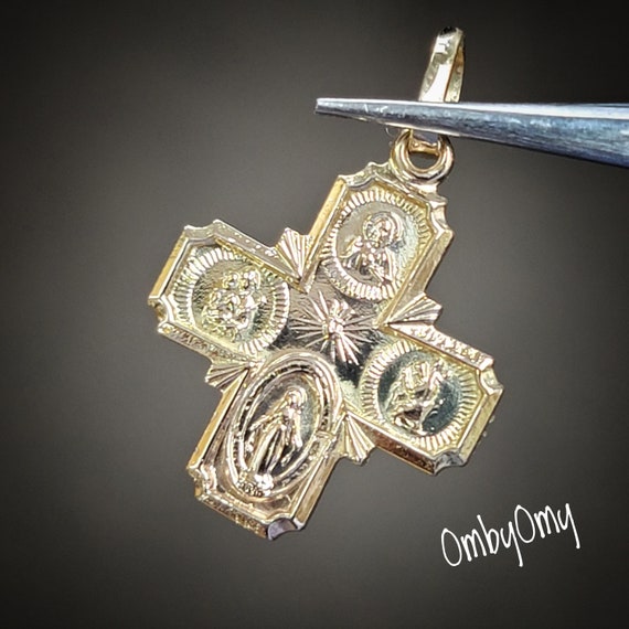 14kt Solid Yellow Gold Catholic Four Way Cross Pendant