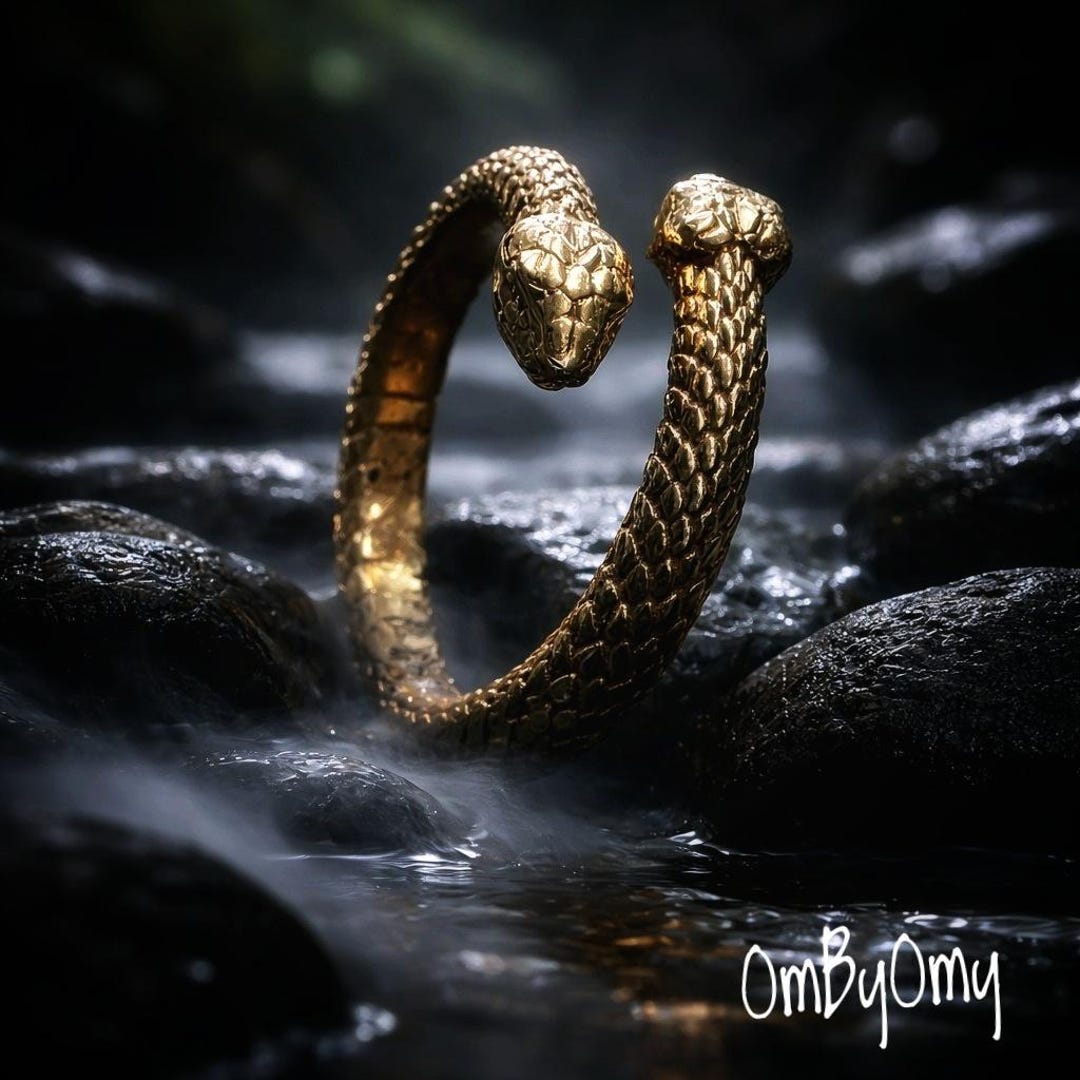 Two Snake Rings Two Headed Snake Ring Textured Band | Adjustable Serpent Ring Dual ...