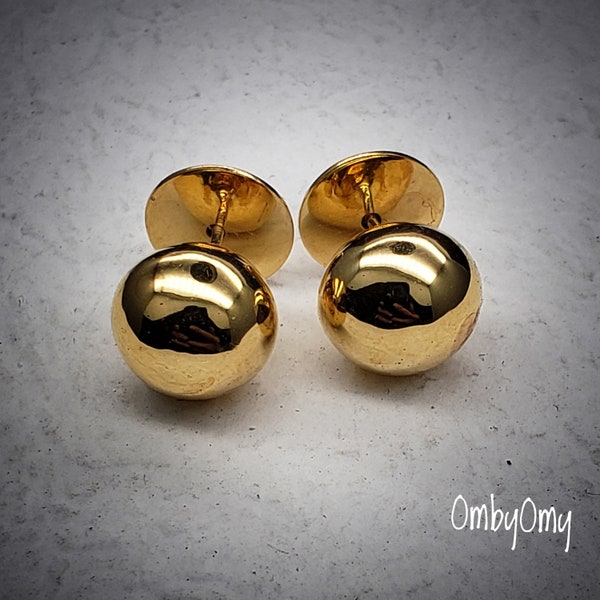 SOLID 14K Gold Ball Earrings,  8MM, 10MM Ball Earring Stud Screw post and Back lifter