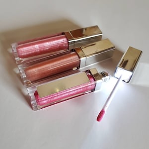 NEW COLORS Lip Gloss With Light & Mirror LED/ Vegan / Gluten Free with Almond Oil, Jojoba Oil, Vitamin E/ Lavendar, Bronze, Wine, Pink