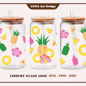 Pineapple Can Glass SVG, Libbey Glass SVG, Fruit svg, Summer, Full wrap for Libbey Glass 16oz. dxf, png, svg file for Circut, digital file