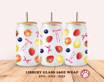 Coquette Mix Obst Glasdose Wrap Sommer Obst Frosted Glass Wrap 16oz. libbey Dosenglas PNG-Datei für Sublimations-, UV-, DTF-, digitale Datei