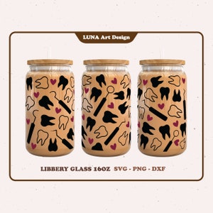 Libbey glass svg 16oz Arquivo svg dental para Cricut Tooth tema lata de vidro svg Dental Libbey envoltório de vidro Tooth Beer lata de vidro arquivos digitais svg