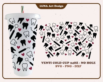 Dental SVG PNG : Tooth Theme 24oz Venti Cup Wrap (Digital File)