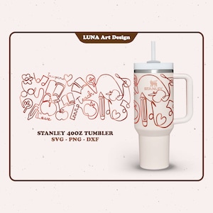 Tazza da 40 once Tumbler Teach Love Inspire file svg per Cricut Insegnante Apprezzamento Insegnante Tazza quencher svg Insegnante lineart file digitale