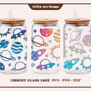 Espace - Galaxy Can Glass SVG, SVG Libbey Glass, espace, Galaxy, Emballage complet pour Libbey Glass 16 oz. Fichier dxf, png, svg pour Circut, fichier numérique