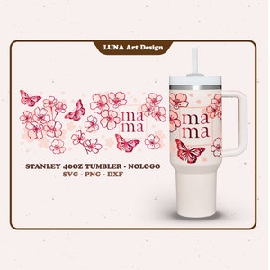 Beker van 40 oz Nologo-beker Sakura svg-bestand voor Cricut Mama quencher beker Mom Cup quencher kersenbloesem beker wrap digitale bestanden