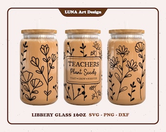 Teacher Appreciation Libbey Glass Can Wrap SVG: Floral Design (Digital File)