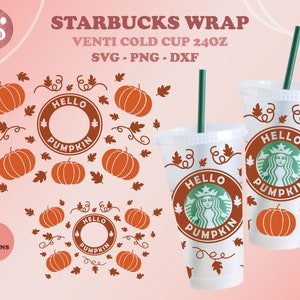 Hello Pumpkin cold cup SVG, cup wrap, Autumn svg, Fall svg, full wrap forVenti cold cup 24oz dxf, png, svg file for Circut, digital file