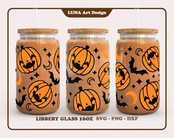 Pumpkin Ghost Spooky Season Boo Halloween Bat Autumn Fall  full wrap for  Libbey Can Glass 16oz. dxf, png, svg file for Circut, digital file