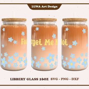 Ne m'oubliez pas fleur Libbey Glass SVG, Myosotis Glass Can svg, Full wrap pour Libbey Glass 16oz. dxf, png, fichier svg pour Circut, fichier numérique