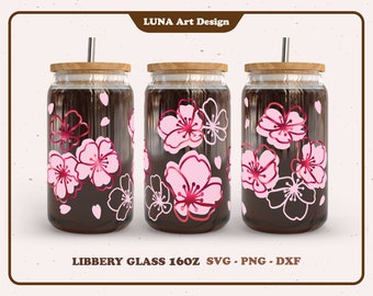 Kirschblüte Libbey Glasverpackung SVG: Sakura Flower Design (Digitale Datei)