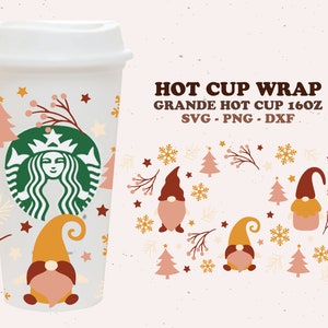 Boho Christmas gnome cold cup wrap, cup svg, Winter, Christmas full wrap for Grande hot cup 16oz dxf, png, svg file for Circut, digital file