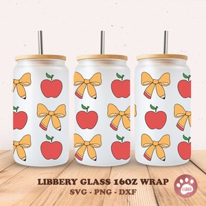 De volta à escola Libbey Glass SVG Arco Lápis Maçã Cerveja Lata Vidro SVG Professor Pode vidro SVG Arquivo para Cricut Presentes para Professores Arquivos Digitais