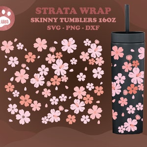 Sakura Strata Svg, Cherry Blossom, Spring vibe, full wrap SVG für Strata skinny Tumblers 16oz. dxf, png, svg datei für Cricut, digitale Datei