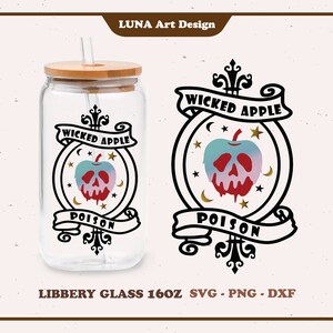 Wicked Apple Poison Glass SVG, SVG de Libbey Glass, svg d'Halloween, emballage complet pour Libbey Glass 16 oz. Fichier dxf, png, svg pour Circut, fichier numérique
