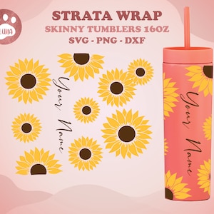 Girasol Strata Svg, Personalizado, Flor svg, Envoltura completa para Strata acrílico mate flaco 16oz. archivo dxf, png, svg para Cricut, archivo digital