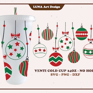 Christmas ornament cold cup SVG-Nohole, cup wrap, Christmas ball, full wrap Venti cold cup 24oz dxf, png, svg file for Circut, digital file