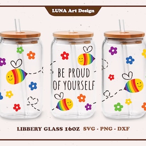 Pride Can Glass SVG, Libbey Glass SVG, Soyez fier de vous, emballage complet pour Libbey Glass 16 oz. Fichier dxf, png, svg pour Circut, fichier numérique