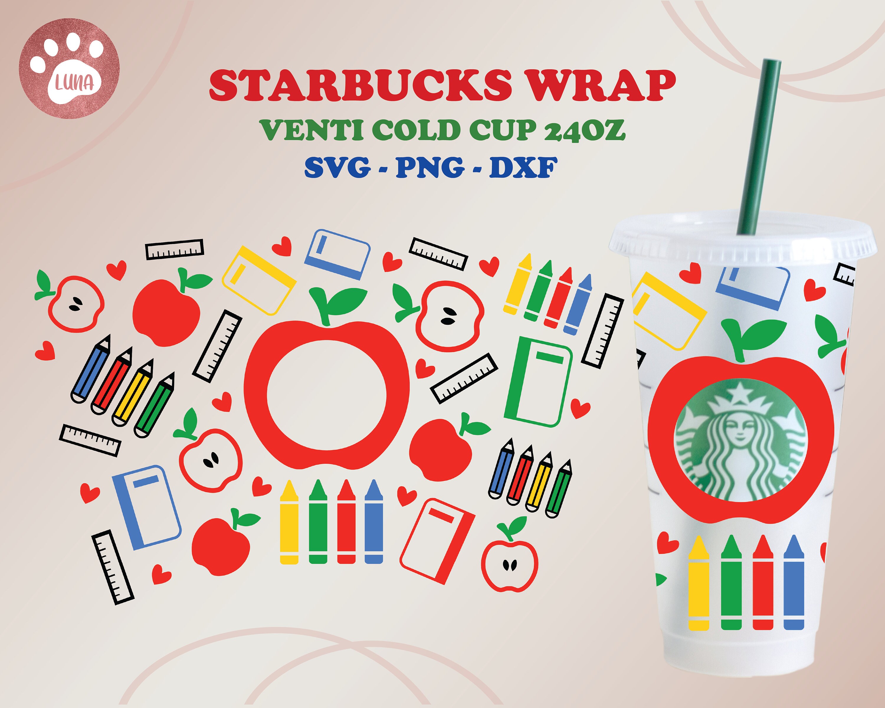School Starbucks SVG Teacher Appreciation Svg Full Wrap for Etsy