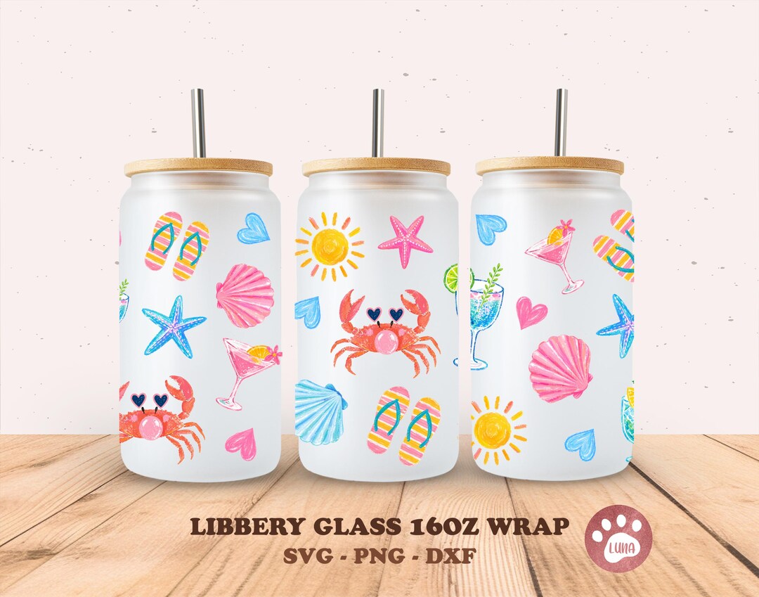Summer Vibes Glass Can Wrap Summer Glass Wrap 16oz Libbey Can Glass Png ...