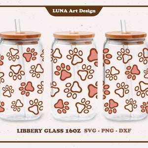 Dog Paws Libbey Glass SVG: 16oz Full Wrap Design (Digital File)