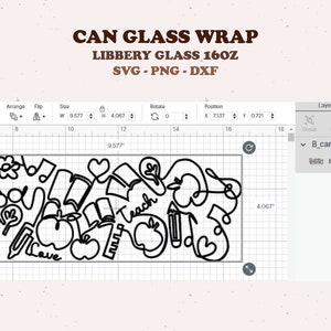 Teach Love Inspire Can Glass SVG, Libbey Glass SVG, Line Art, Full Wrap ...