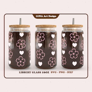 Fleur de printemps Sakura coeur floral Fleur de cerisier maman tasse amour Mama Libbey enveloppe de verre maman peut verre fichiers numériques svg