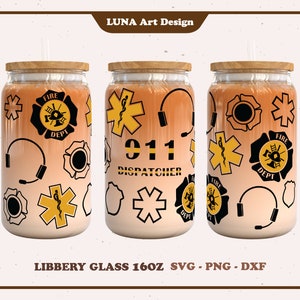911 dispatcher Libbey Glass SVG, Yellow Line Glass Can svg, Full wrap for Libbey Glass 16oz. dxf, png, svg file for Circut, digital file