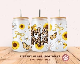 Mama Leopard Glass Can Wrap Mom Frosted Glass Wrap Mom 16oz. libbey can glass png file for sublimation, UV, DTF, gifts for mom, digital file