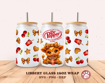 Highland Kuh Sodadose Glasdose Wrap Sodadose Frosted Glass Wrap Sodadose 16 Unzen libbey kann Glas png Datei für Sublimation UV DTF digitale Datei