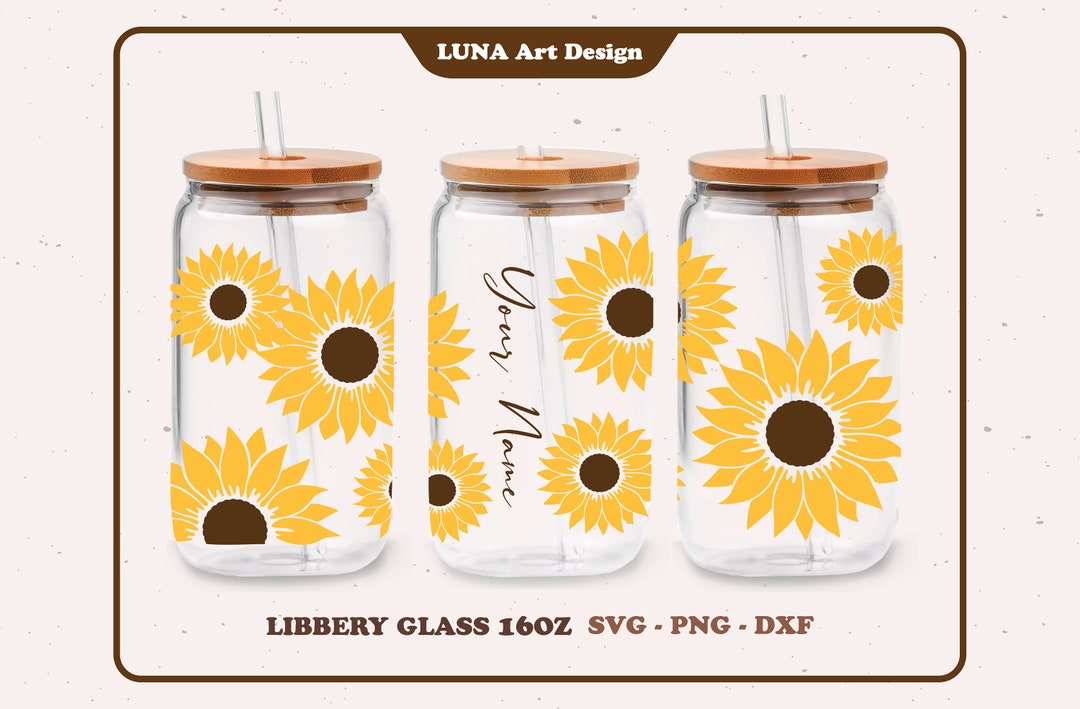 Sunflower 16oz Glass Can Wrap SVG Libbey Can Glass Full Wrap - Crella