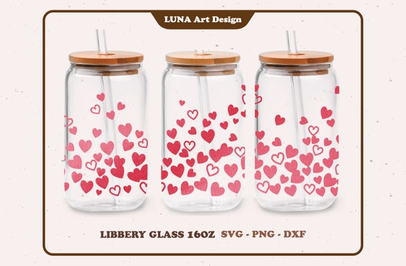 Hearts falling , Lovely Heart , Love mom Valentines Full wrap for Libbey Glass 16oz dxf, png, svg file for Circut, digital file