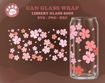 Sakura Dose Glas SVG, Libbey Glass SVG, Kirschblüte, Floral, Volleinschlag für Libbey Glass 20oz. dxf, png, svg-Datei für Circut, digitale Datei