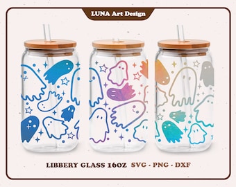 Ghost Halloween Libbey Glass Wrap: Spooky Season SVG, PNG, DXF (Digital File 16oz.)
