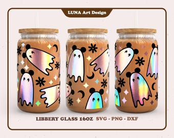 Halloween Boo Mouse Ghost Spooky Season Autumn Moon full wrap for  Libbey Can Glass 16oz. dxf, png, svg file for Circut, digital file