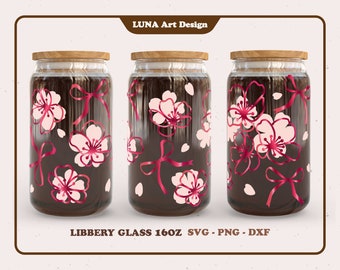 Kirschblüten Schleife Wrap: 16oz Sakura Libbey Glass SVG PNG DXF