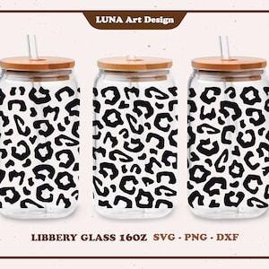 Imprimé léopard Can Glass svg, Libbey Glass SVG, svg imprimé guépard, enveloppement complet Libbey Glass 16 oz. Fichier dxf, png, svg pour Circut, fichier numérique