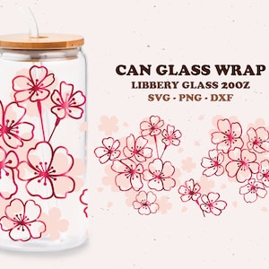 Kirschblüten Dose Glas SVG, Libbey Glas SVG, Sakura Blume, Full Wrap für Libbey Glas 20oz. dxf, png, svg Datei für Circut, digitale Datei