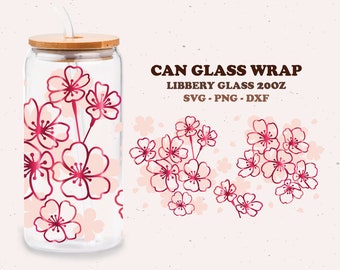 Kirschblüten Dose Glas SVG, Libbey Glas SVG, Sakura Blume, Full Wrap für Libbey Glas 20oz. dxf, png, svg Datei für Circut, digitale Datei