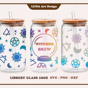 Copo Libbey de Cerveja de Bruxas SVG: Envoltório Celestial Mágico (Arquivo Digital)