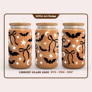 Nietoperz Halloween Kokietka Wstążka Straszny sezon Jesień Jesienny klimat opakowanie na Libbey Can Glass 16oz. dxf, png, plik svg dla Circut, plik cyfrowy