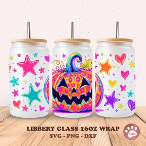 Neon Pumpkin Patch Glass Can Wrap Neon Fall Glass Wrap 16oz Libbey can glass png file for sublimation UV DTF, Gifts for her, digital file
