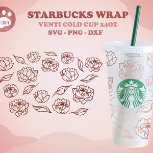 Peony Starbucks Cold Cup Wrap SVG: Floral Venti Cup Design (Digital Files)