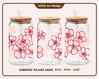 Cherry Blossom Libbey Glass Wrap SVG: Sakura Flower Design (Digital File)