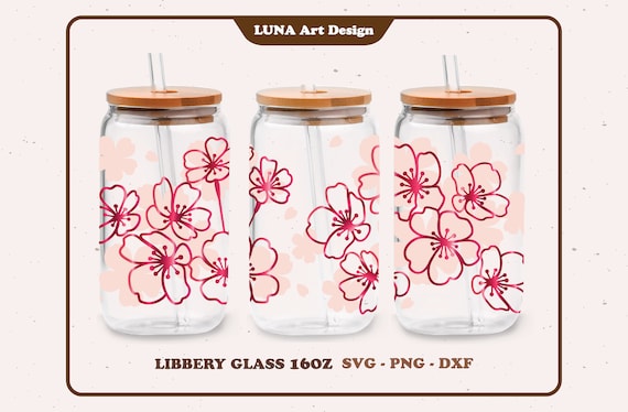 Cherry Blossom Libbey Glass Wrap SVG: Sakura Flower Design (Digital File)