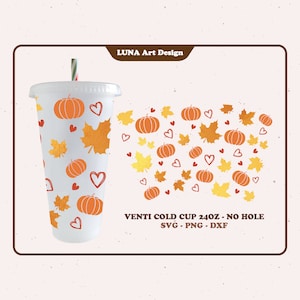 Fall cold cup SVG-No hole, cup wrap, Maple, Autumn, full wrap for Venti cold cup 24oz. dxf, png, svg file for Circut, digital file
